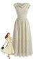 Robe swing beige mousseline rayée col bénitier années 1950