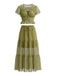 Ensemble 2 Pièces 2PCS Olive en Dentelle Crop & Transparent Maxi Set Années 1940