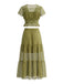 Ensemble 2 Pièces 2PCS Olive en Dentelle Crop & Transparent Maxi Set Années 1940 2