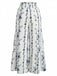 Pantalon Ourlet à Volants Boho Floral Gris Années 70