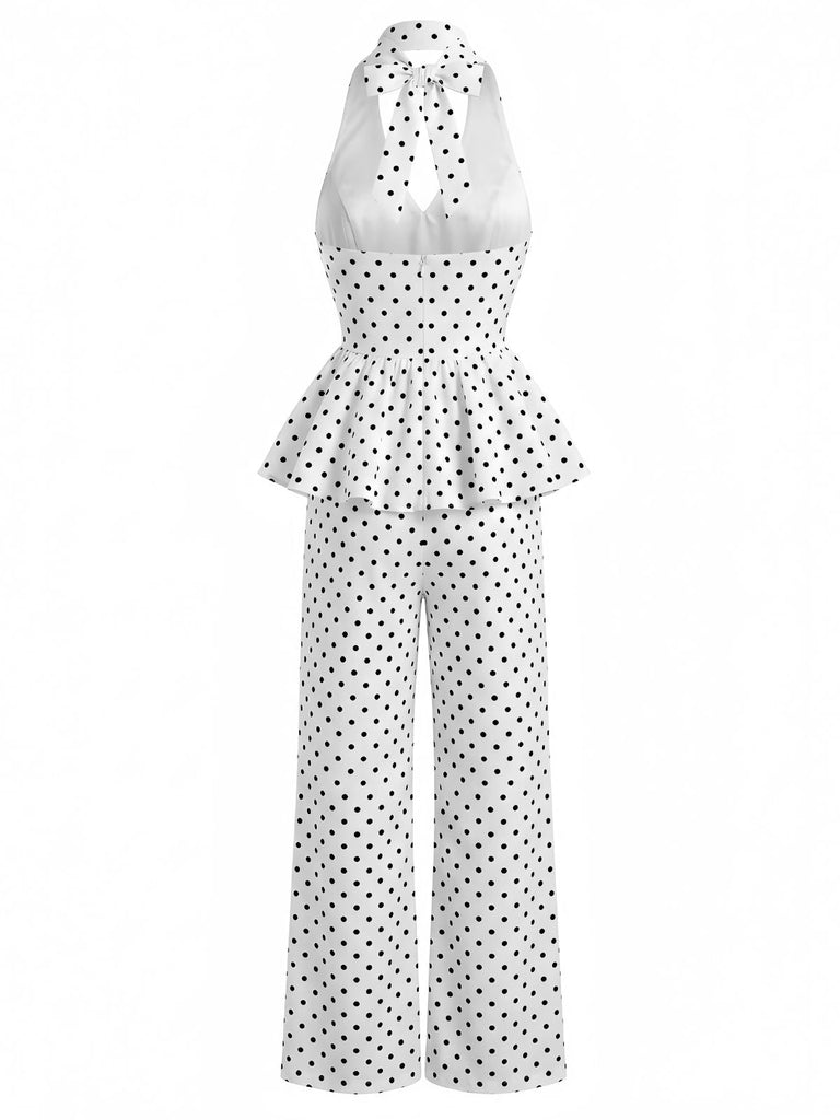 Ensemble à Pois PéPrune Dos Nu & Jambes Larges Années 1950 3