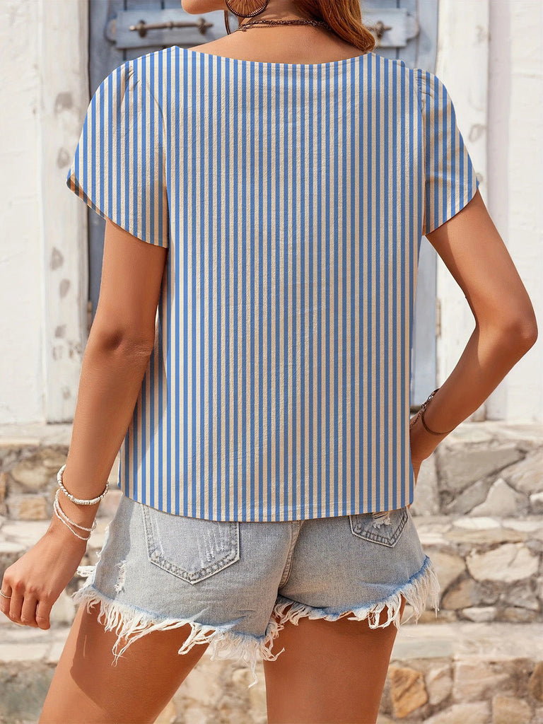 Blouse Col V à Rayures Bleu Clair Années 1960 4