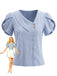 Blouse Col V à Rayures Bleu Clair Années 1960