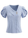 Blouse Col V à Rayures Bleu Clair Années 1960 2