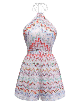 Multicolore Vague Rayé Sans Manches Combishort Années 1960 2