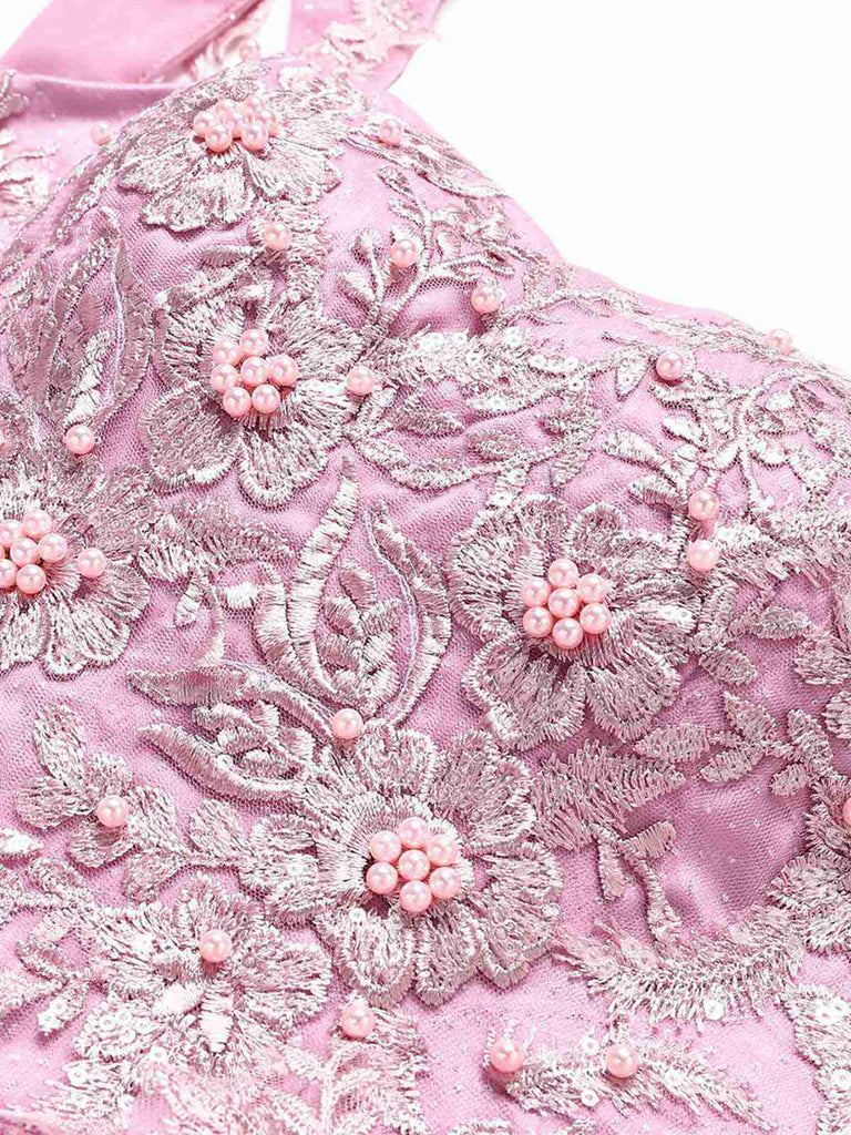 Robe courte rose à paillettes et papillons années 60
