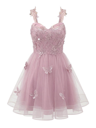 [Prévente] Robe courte rose à paillettes et papillons années 60