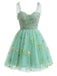 Robe tutu tulle brodée fleurs vertes années 1960