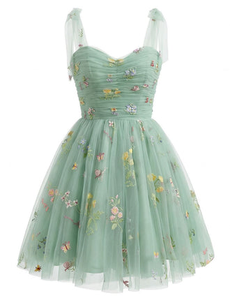 [Prévente] Robe tutu tulle brodée fleurs vertes années 1960