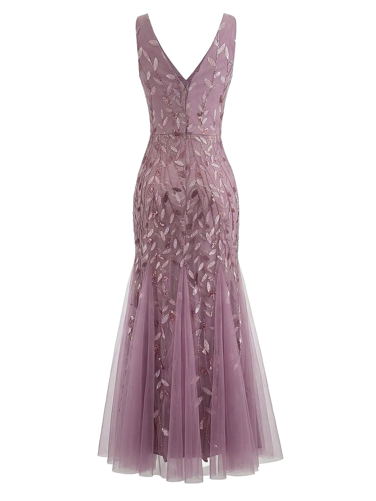 Robe Slim Sans Manches Col V à Broderie et Tulle Années '30 3