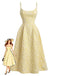 Jaune Floral Jacquard Texturé Bretelles Fines Robe Midi Années 1950