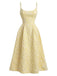 Jaune Floral Jacquard Texturé Bretelles Fines Robe Midi Années 1950 2