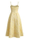 Jaune Floral Jacquard Texturé Bretelles Fines Robe Midi Années 1950 3