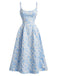Robe midi jaune fines bretelles et imprimé floral jacquard années 1950