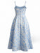 Robe midi jaune fines bretelles et imprimé floral jacquard années 1950