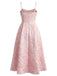 Robe midi jaune fines bretelles et imprimé floral jacquard années 1950