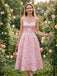 Robe midi bleu fines bretelles floral années 1950