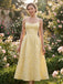 Robe midi bleu fines bretelles floral années 1950