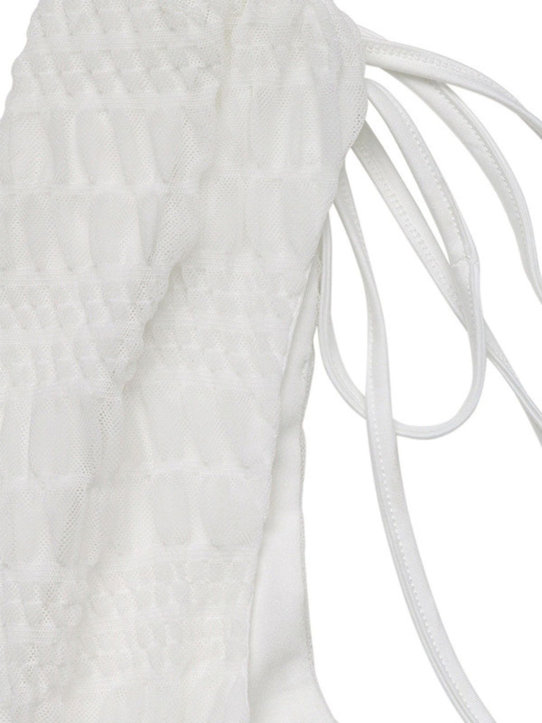 Robe Blanche Sans Manches à Décolleté Plongeant et Taille Froncée Années '50 5