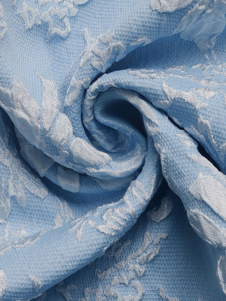 Robe Bleue Col Carré Taille Empire en Jacquard Froncé Années '40 6