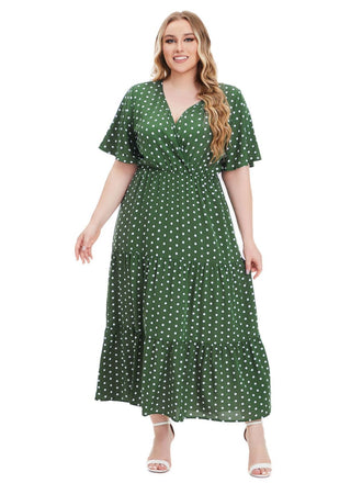 [Grande Taille] à Pois Col V Manches Courtes Robe Longue Années 1940