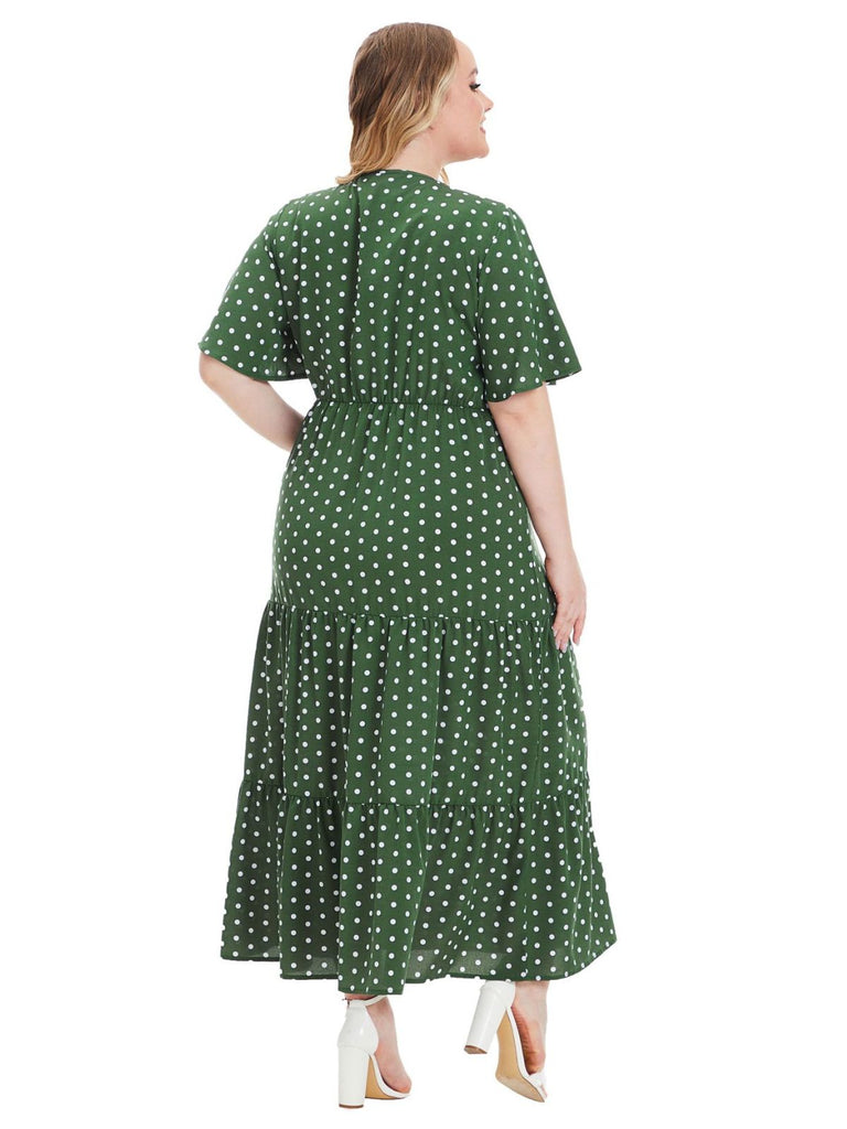 [Grande Taille] à Pois Col V Manches Courtes Robe Longue Années 1940 3