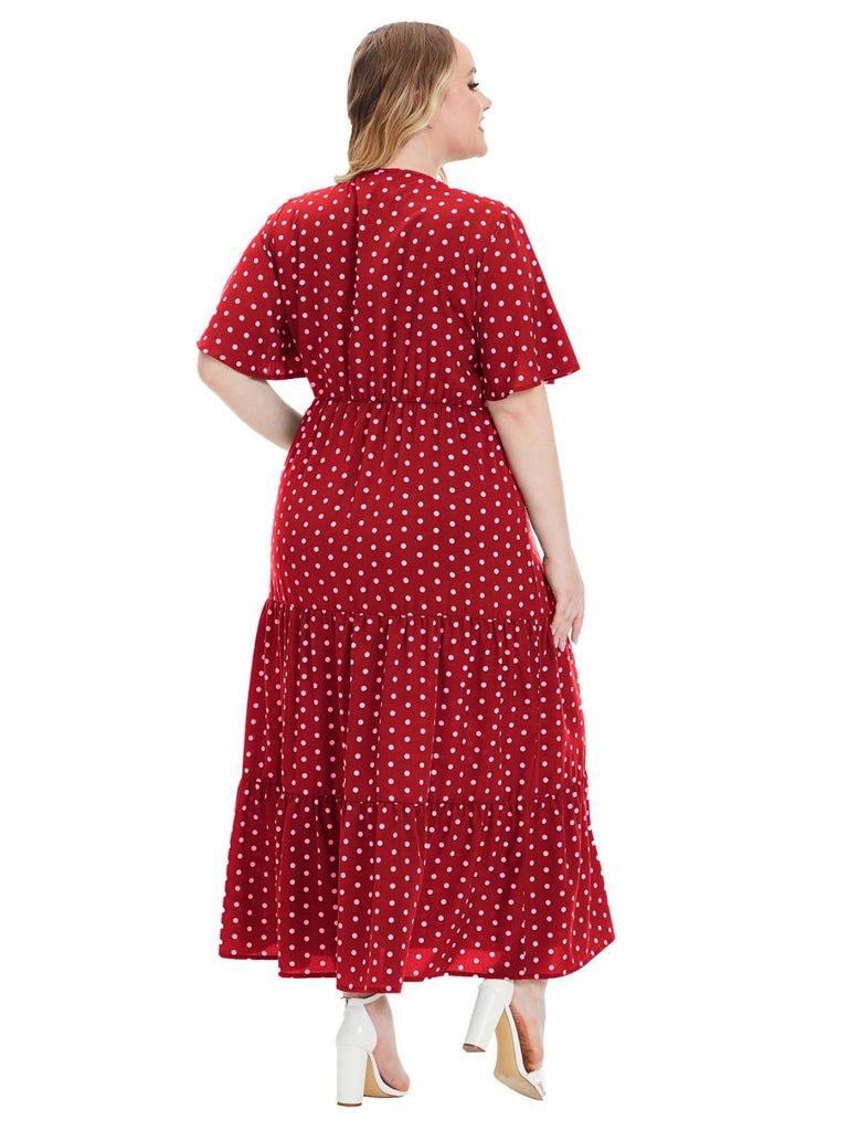 [Grande Taille] à Pois Col V Manches Courtes Robe Longue Années 1940 7
