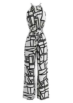 Combinaison Halter à Lignes Géométriques Abstraites Blanc Années 1970