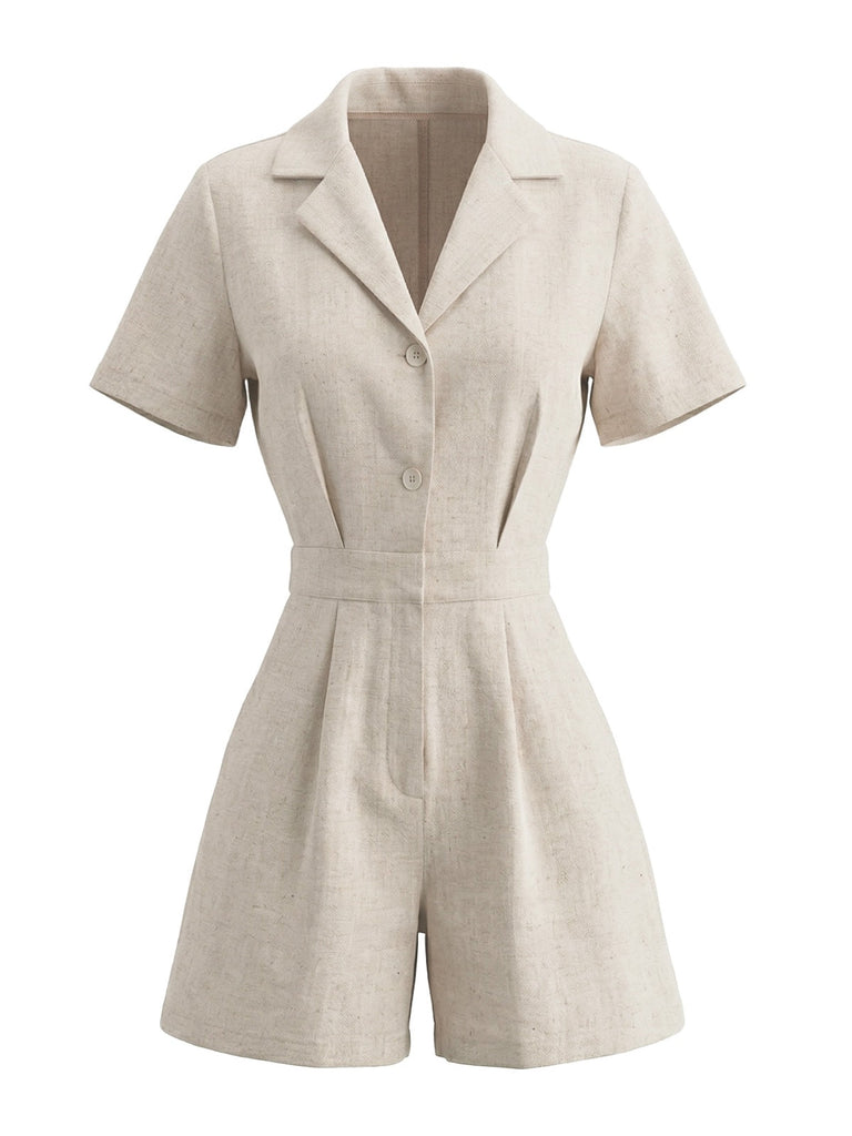 Combishort Uni à Revers avec Poches Beige années 50 2