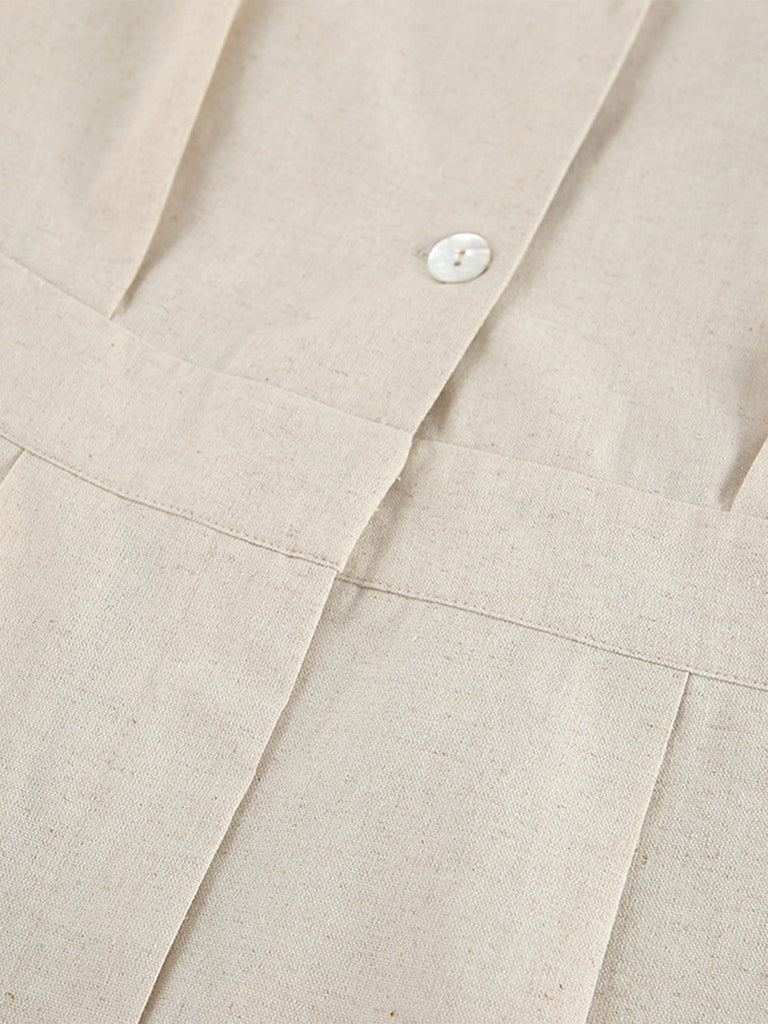 Combishort Uni à Revers avec Poches Beige années 50 5
