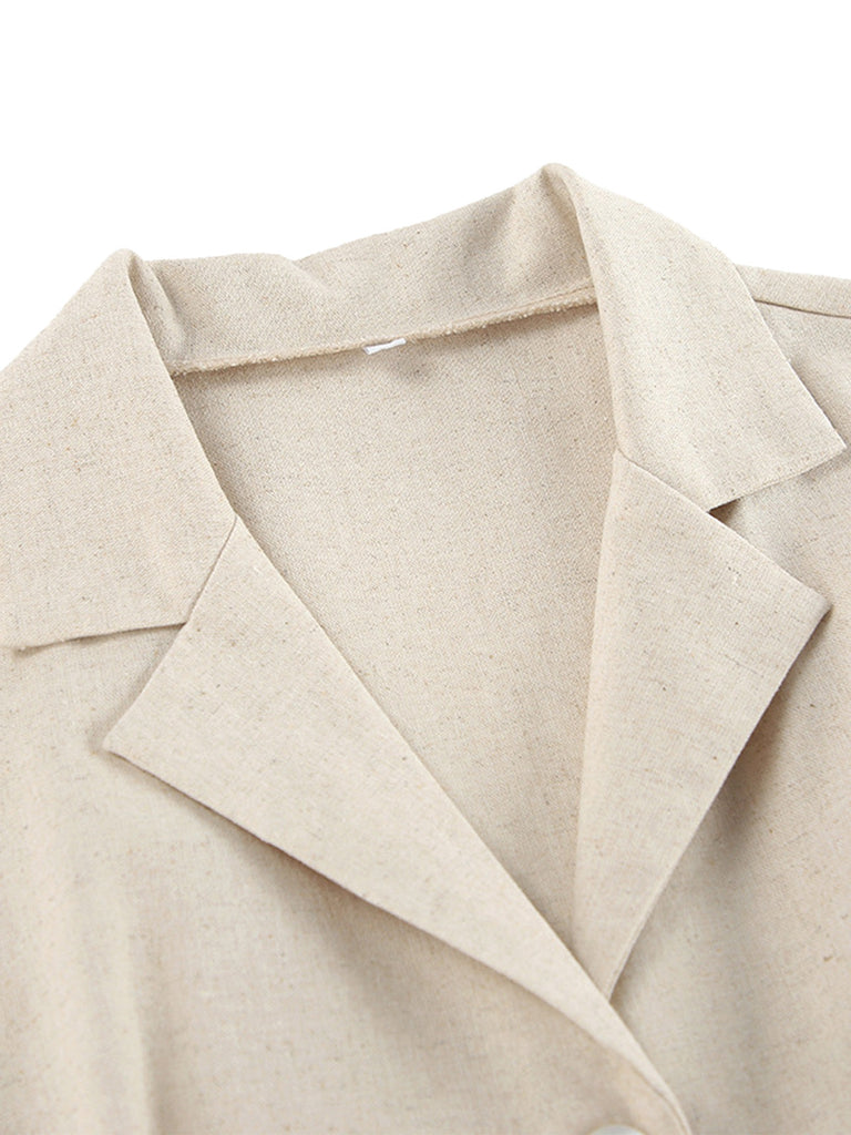Combishort Uni à Revers avec Poches Beige années 50 4