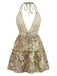Robe Boho Paisley Halter Deep-V Dos Nu Mini Années 1970 5