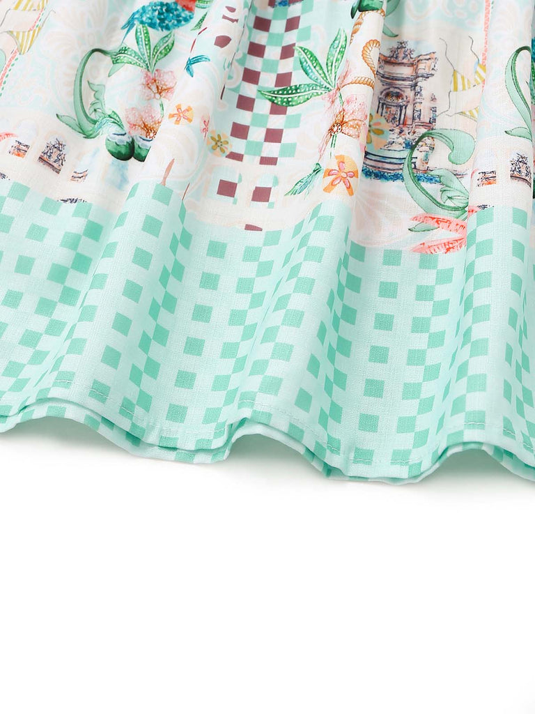 Robe Coastal Manches Bouffantes Shirt Vert Années 1970 6