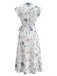 Robe Portefeuille Col V à Manches Volantées Florale Blanche Années 1940 3