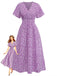 Robe Petites Fleurs Floral Short Sleeves Fitted Midi Violet Années 1940