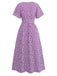 Robe Petites Fleurs Floral Short Sleeves Fitted Midi Violet Années 1940 3