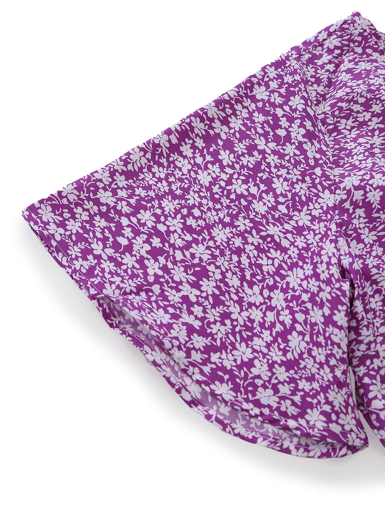 Robe Petites Fleurs Floral Short Sleeves Fitted Midi Violet Années 1940 7