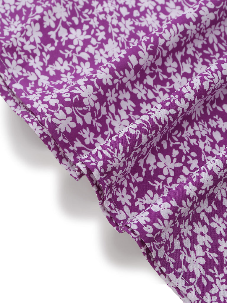 Robe Petites Fleurs Floral Short Sleeves Fitted Midi Violet Années 1940 6