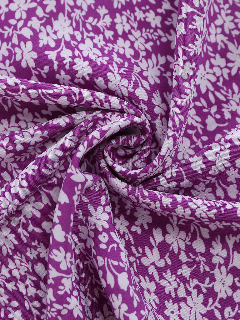 Robe Petites Fleurs Floral Short Sleeves Fitted Midi Violet Années 1940 4