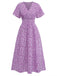 Robe Petites Fleurs Floral Short Sleeves Fitted Midi Violet Années 1940 2