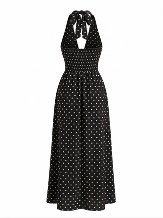 Robe Longue Halter Col V Profond à Pois Années 1930 5