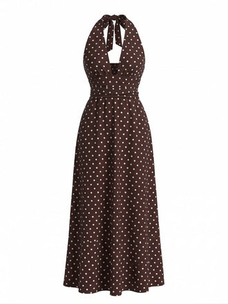 Robe Longue Halter Col V Profond à Pois Années 1930 2