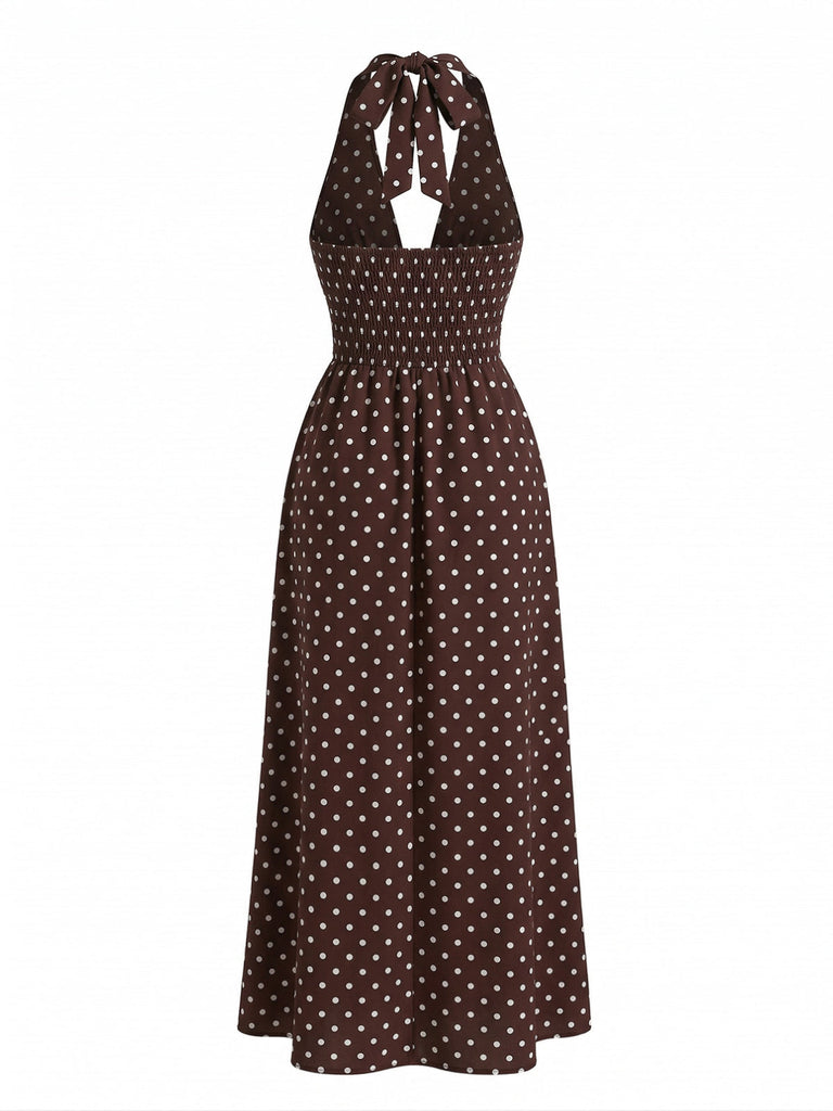 Robe Longue Halter Col V Profond à Pois Années 1930 3