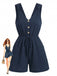 Combishort Col V à Bretelles Nouées Boutonné Bleu Années 1950