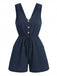 Combishort Col V à Bretelles Nouées Boutonné Bleu Années 1950 2