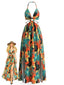 Maxi-robe florale dos nu et fendue années 1930