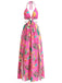 Robe Longue Halter Dos Nu Fendue Florale Années 1930 3
