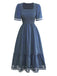 Robe jacquard smockée encolure carrée et broderies années 1940