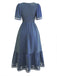 Robe jacquard smockée encolure carrée et broderies années 1940