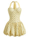 Robe Tulipe Halter à Pois Jaune Années 1960 2